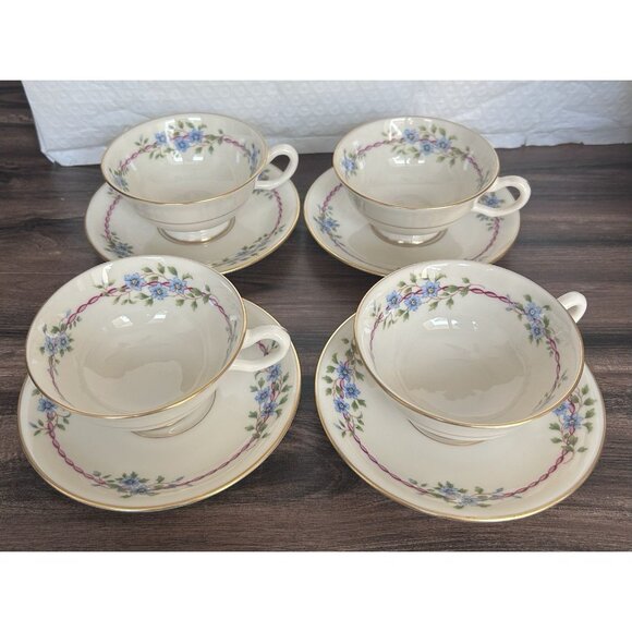 Lenox Belvidere Footed Teacup & Saucer Set- Set Of 4 - Picture 1 of 5
